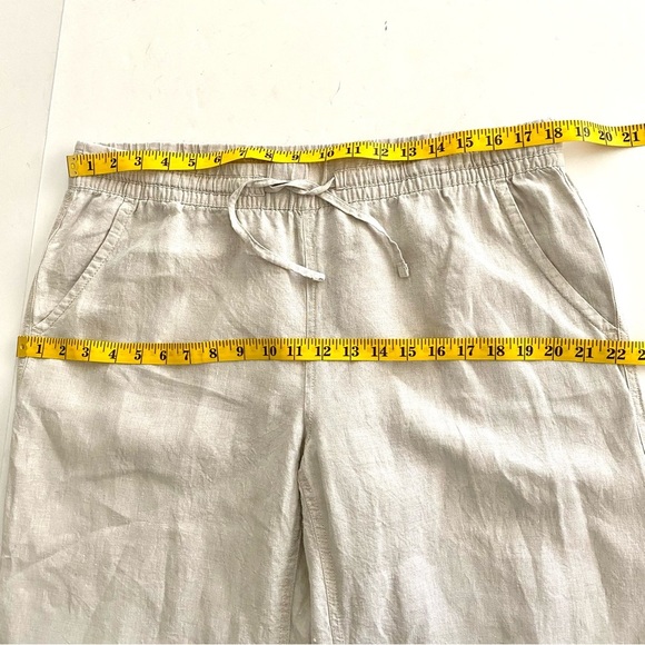 L.L. Bean Cream Beige Linen Straight Wide Leg Pants Size 16 Petite Lagenlook - Picture 11 of 13